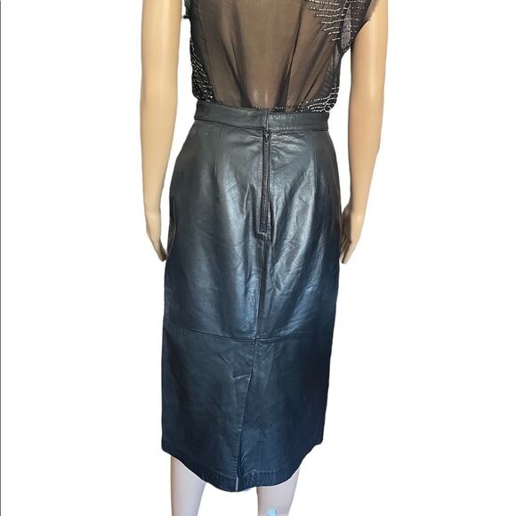 Vintage Design Assets genuine leather black pleated pencil skirt size 6 - Picture 4 of 14